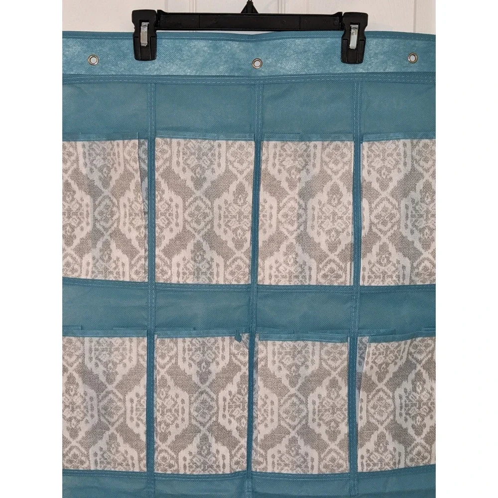 CLOSET CANDIE OVER THE DOOR 20 POCKET SHOE ORGANIZER BLUE‎ GRAY WHITE NWOT